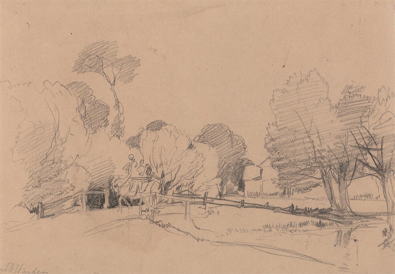 Willows by a Stream, Horse and Cart Crossing Bridge by James Duffield Harding