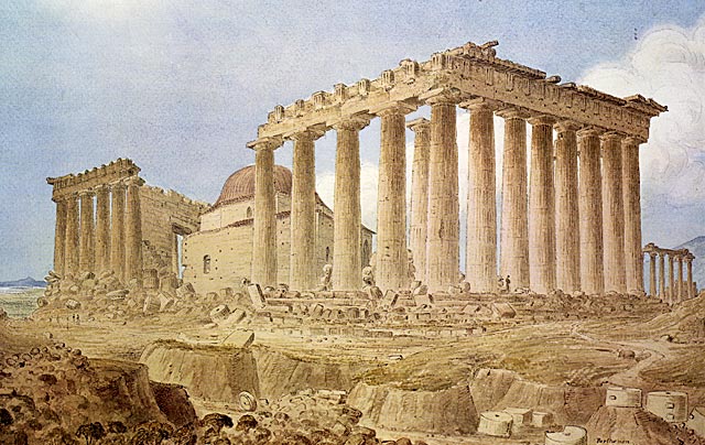 The ruins of the Parthenon with the mosque by James Skene of Rubislaw