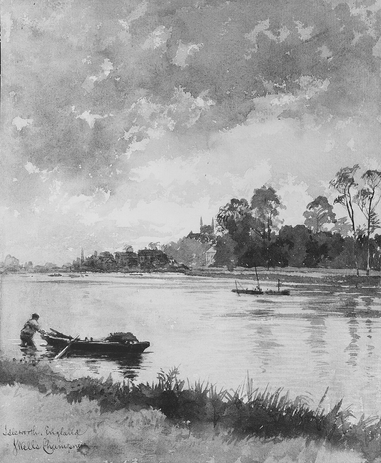 River Scene in England by James Wells Champney