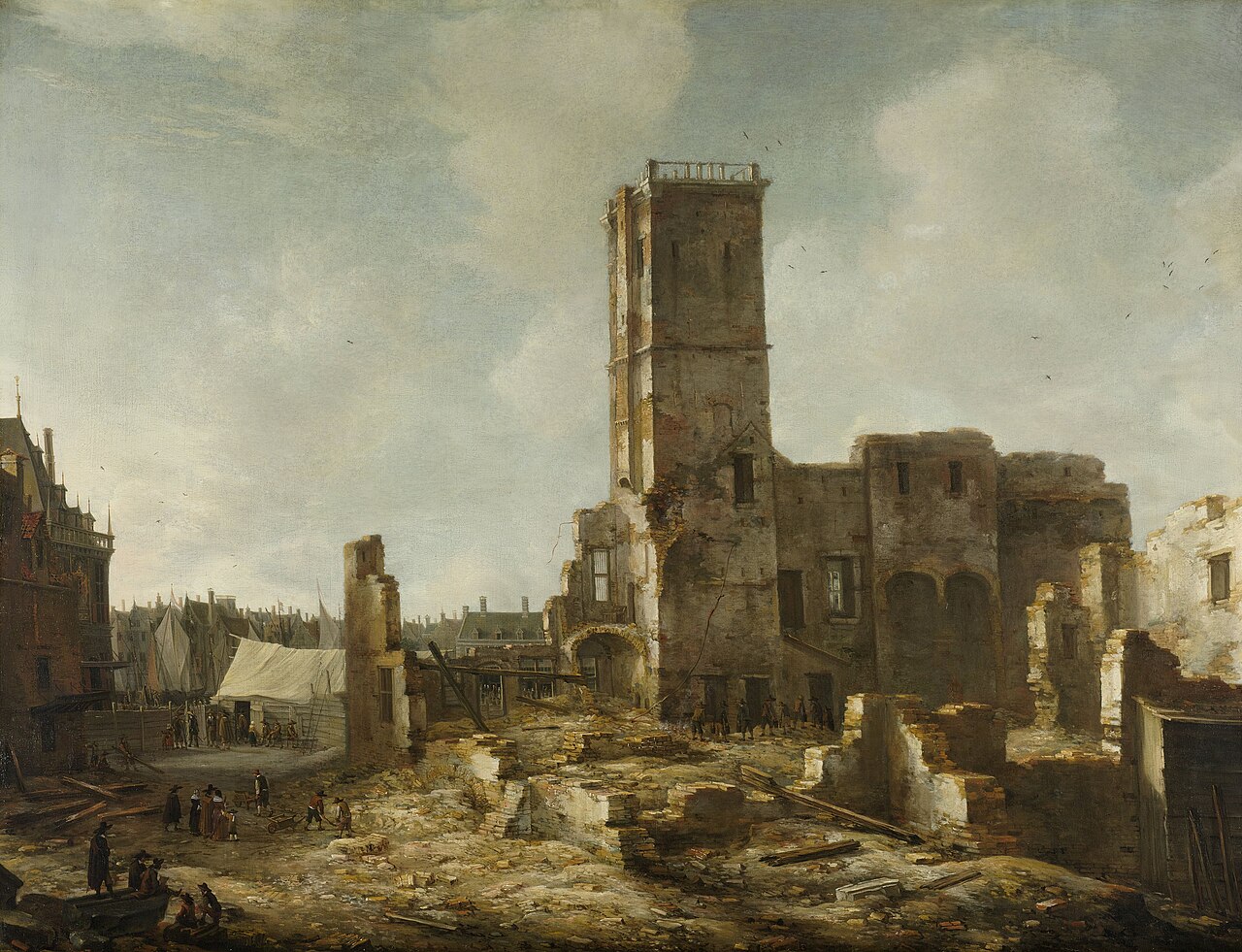 The ruins of the old town hall of Amsterdam after the fire of 7 July 1652 by Jan Abrahamsz Beerstraaten
