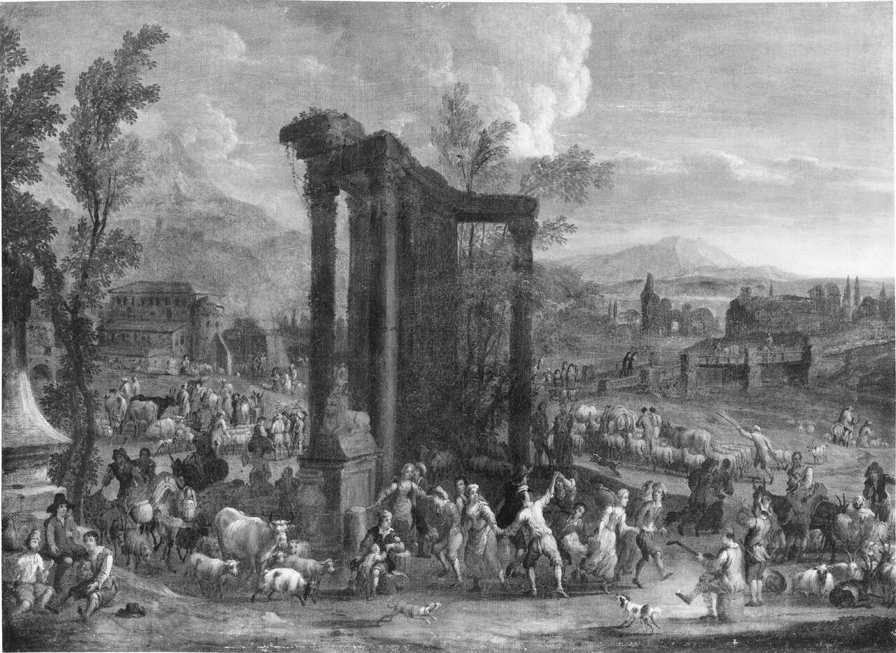 Italian Market Scene by Jan Baptist van der Meiren