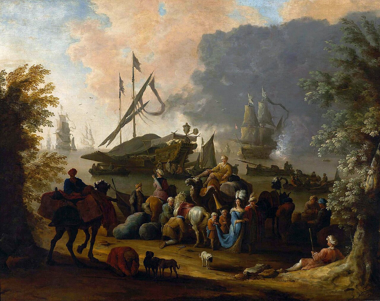 View of a Mediterranean port. by Jan Baptist van der Meiren