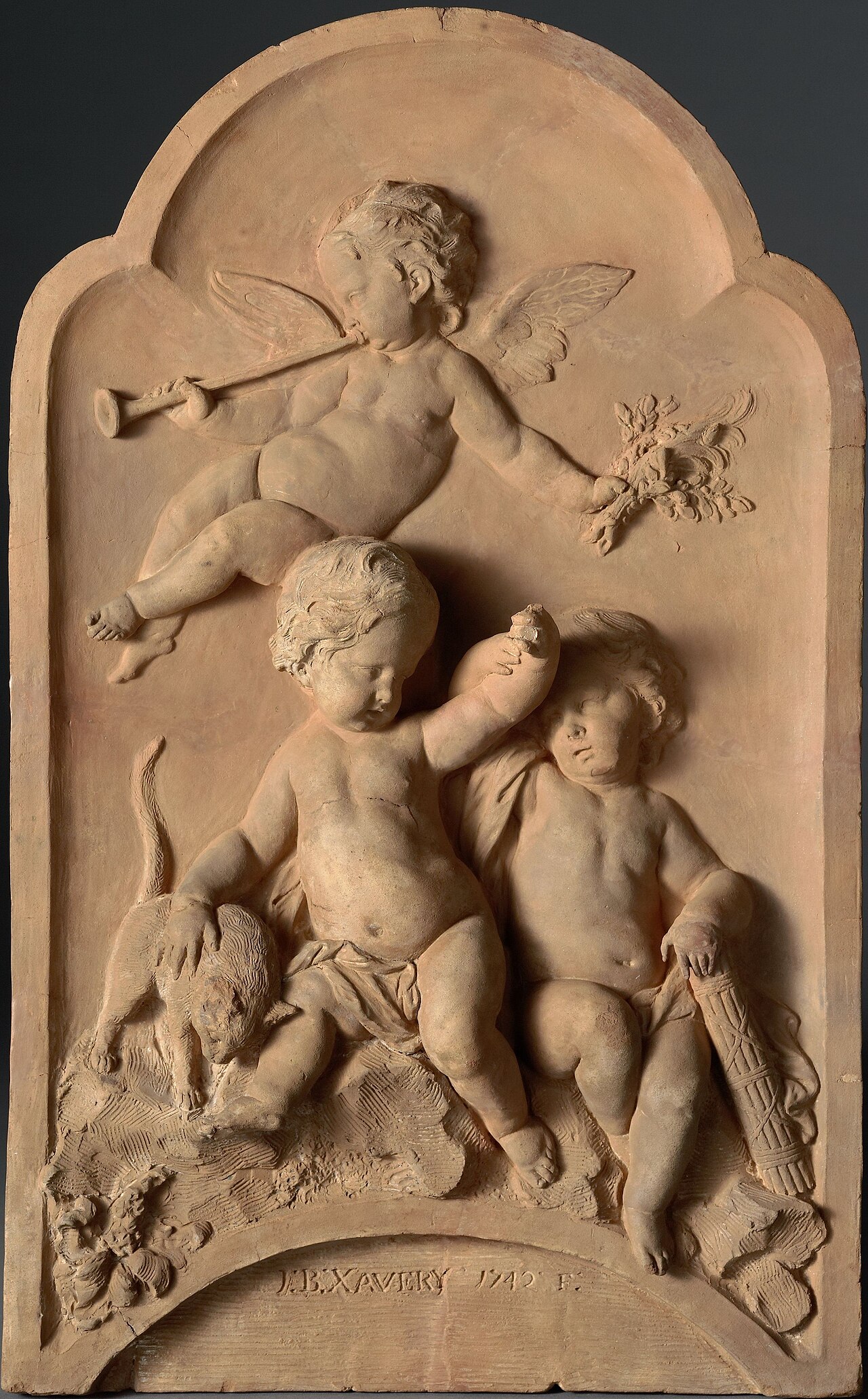 Model for an Overmantel Relief with Three Putti and a Cat by Jan Baptist Xavery