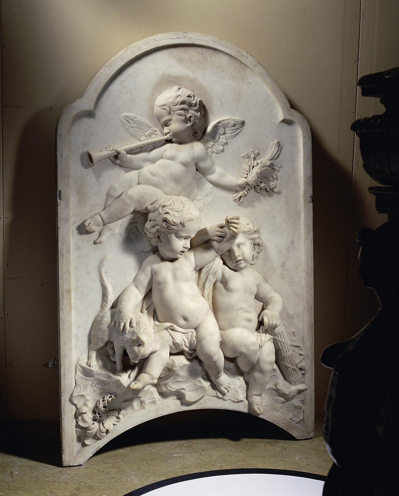 Overmantel Relief with Three Putti and a Cat by Jan Baptist Xavery