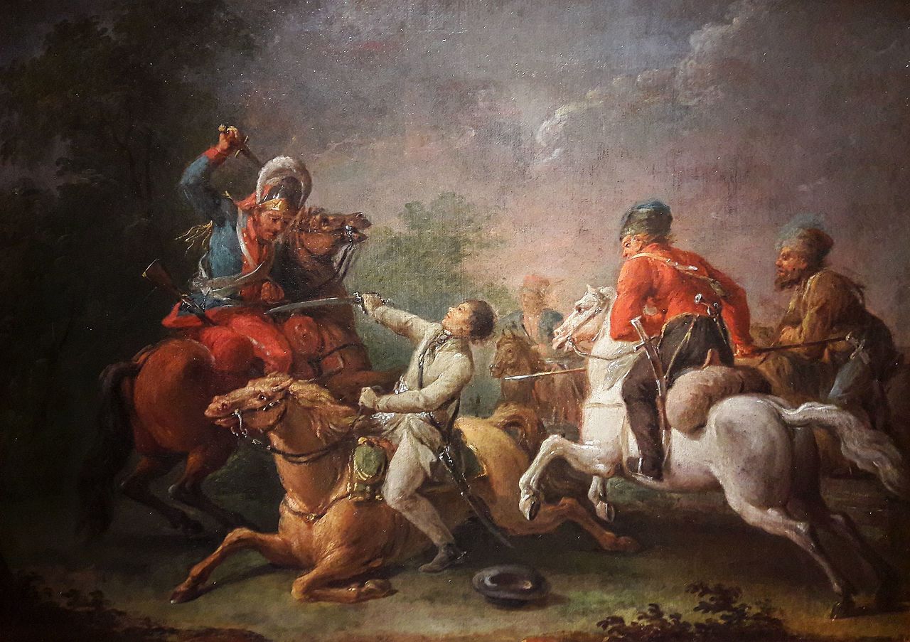 Kościuszko and his horse fall in the battle of Maciejowice. by Jan Bogumi Plersz