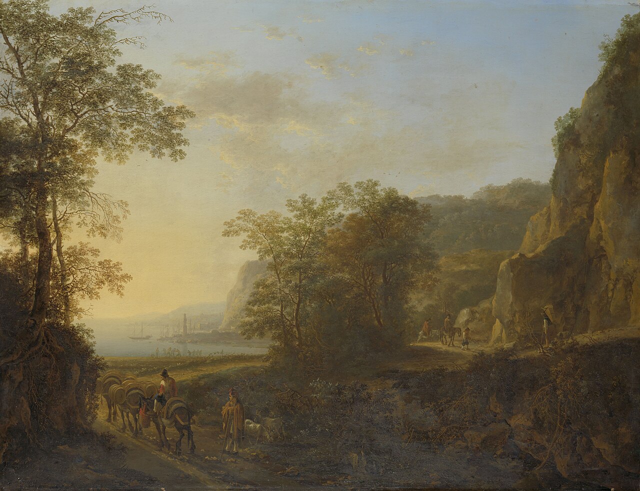 Italian landscape with a view of a harbor by Jan Both