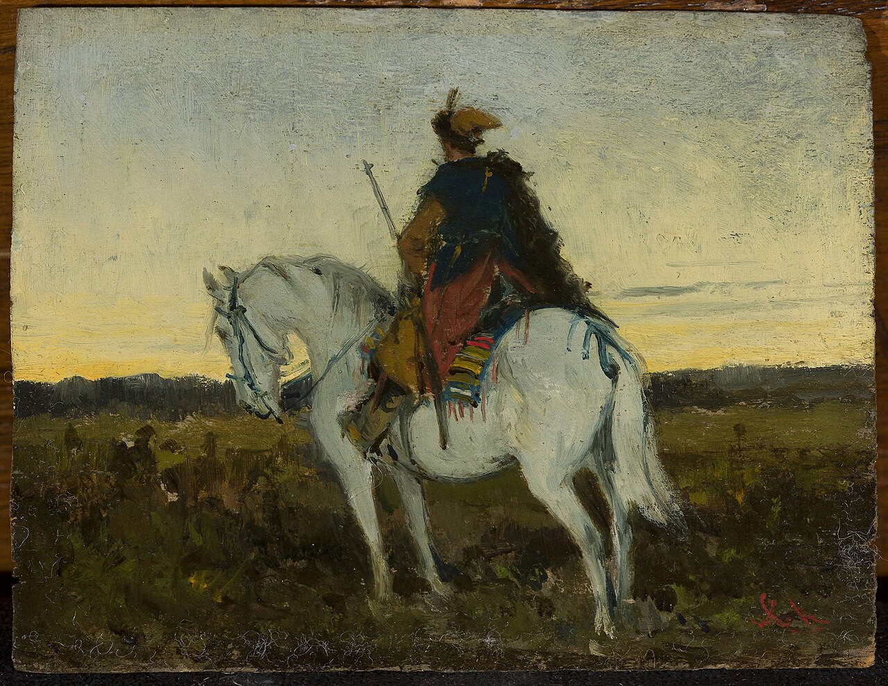 Oriental rider on a white horse by Jan Chełmiński