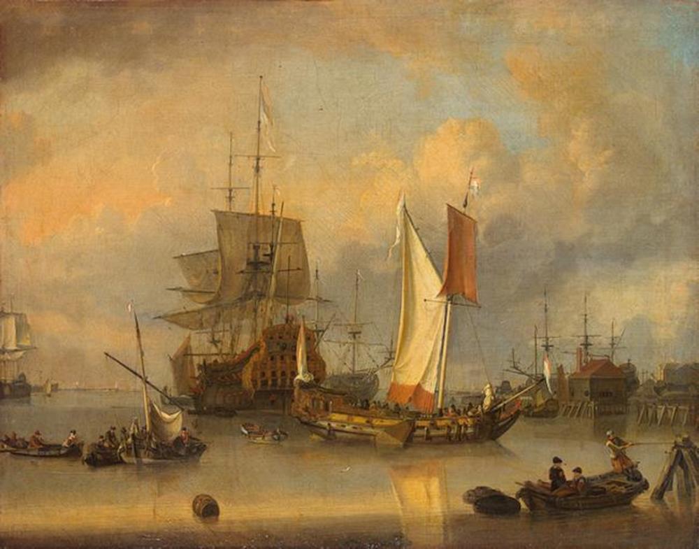 Ships at Sea in Calm Weather by Jan Claesz Rietschoof