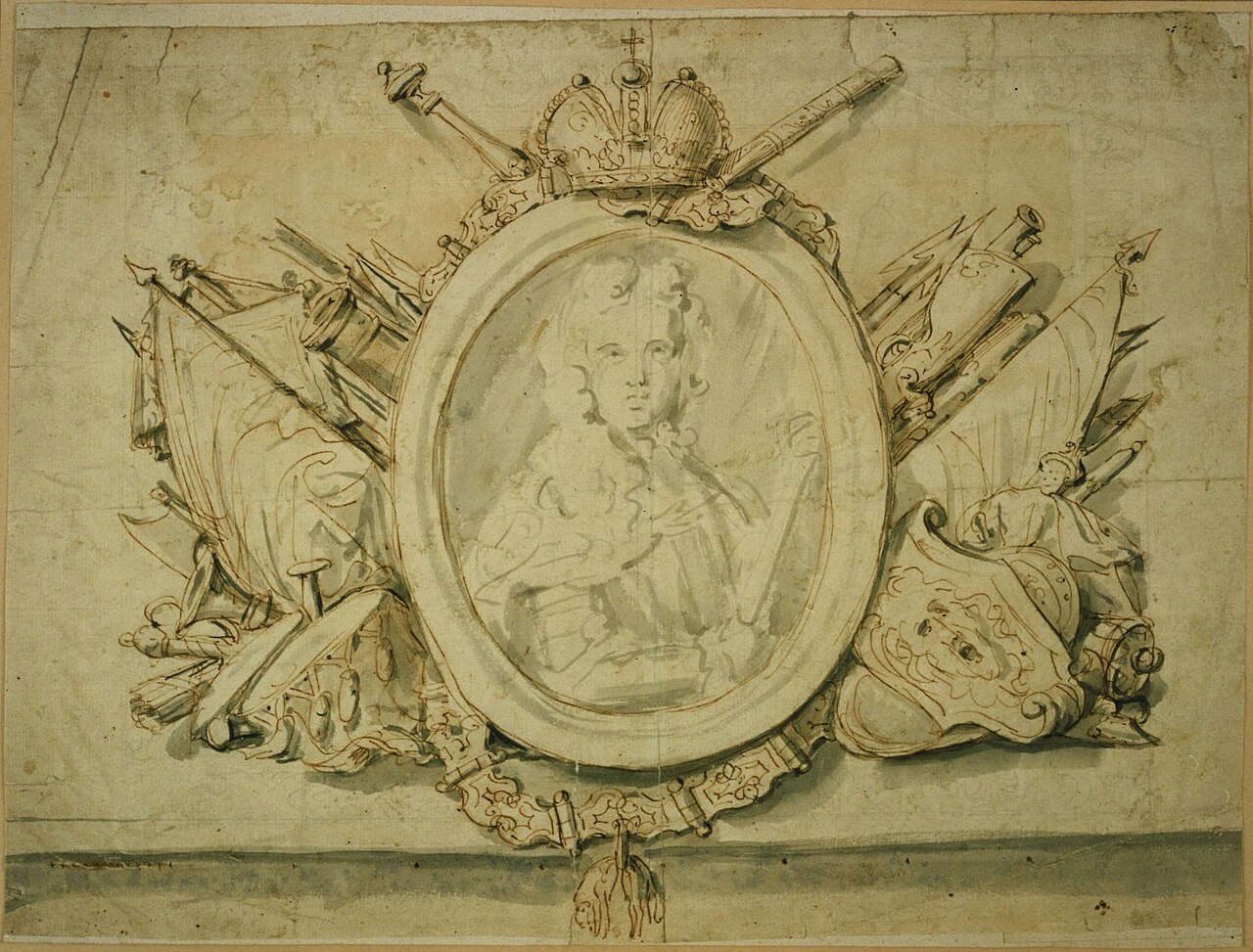 Portrait of Emperor Charles VI (?) in medallion by Jan Claudius de Cock