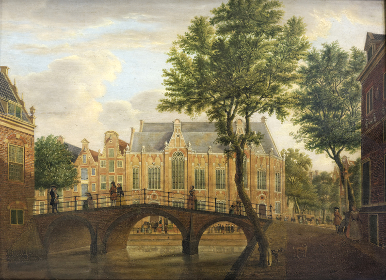 Amsterdam; Oude Lutherse kerk and the Spui as seen from the Oudezijds Voorburgwal by Jan de Beijer