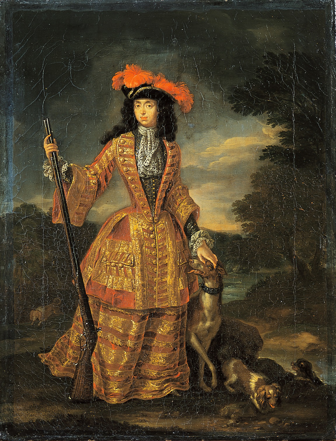 Portrait of Anna Maria Luisa de' Medici in hunting dress by Jan Frans van Douven