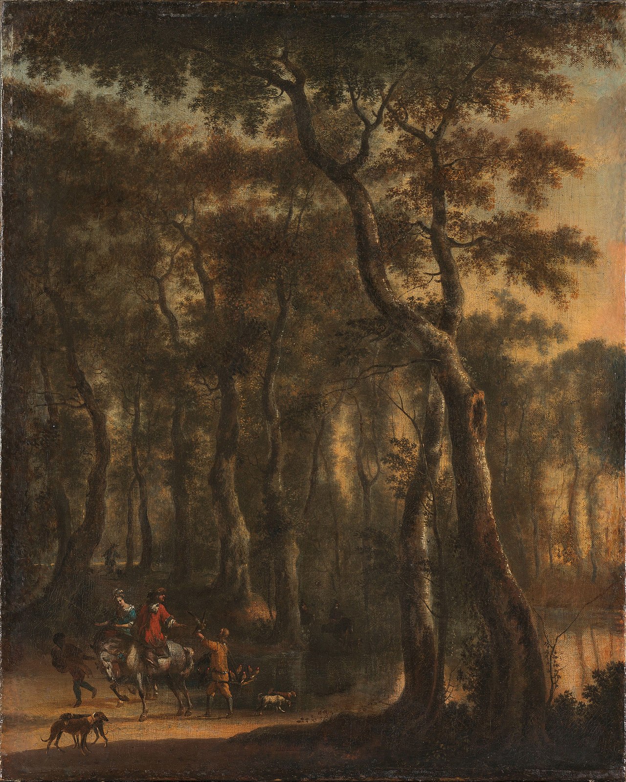Hunters in the woods by Jan Hackaert