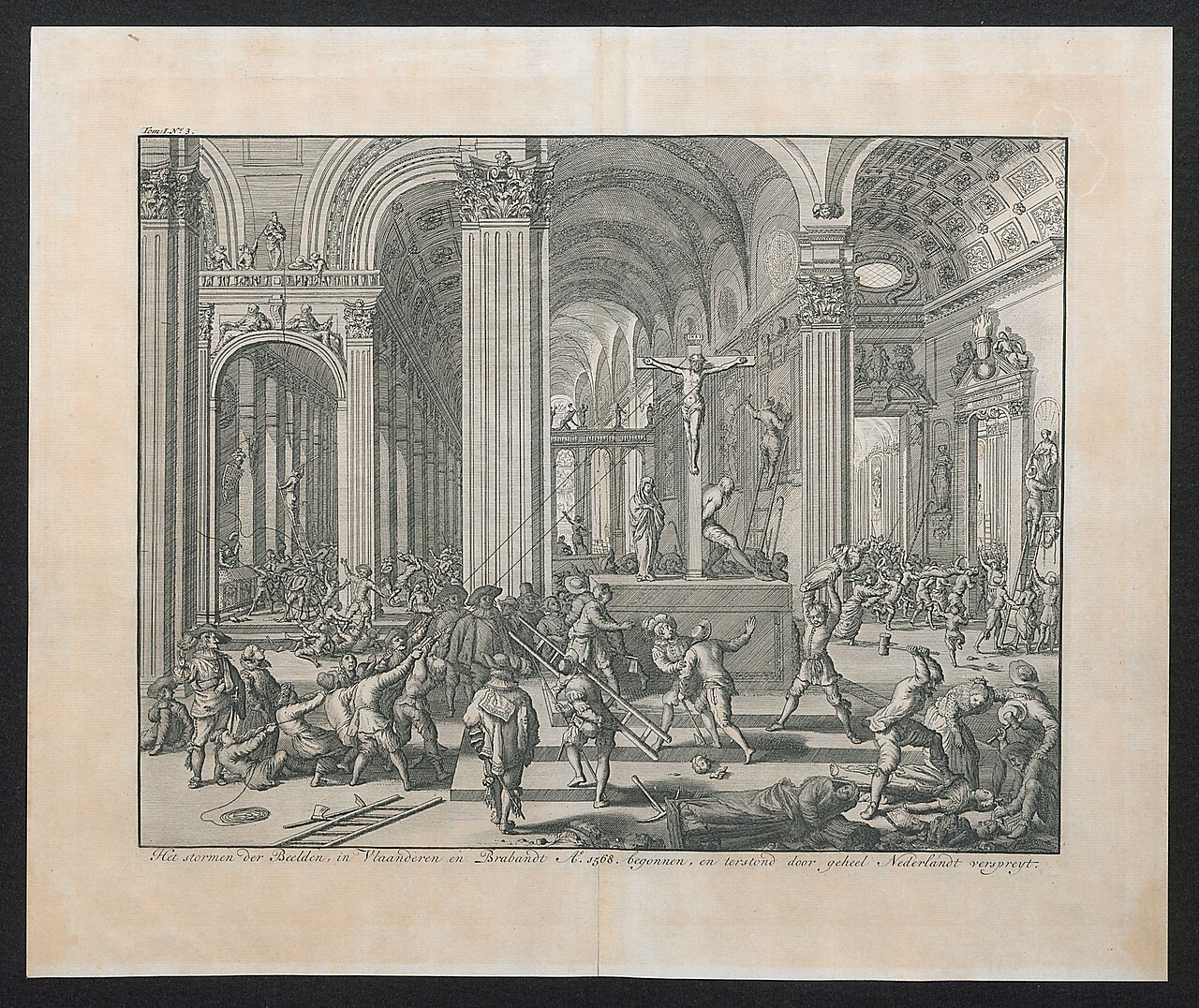Het stormen der Beelden, in Vlaanderen en Brabandt A°. 1568. begonnen, en terstond door geheel Nederlandt verspreyt. by Jan Luyken