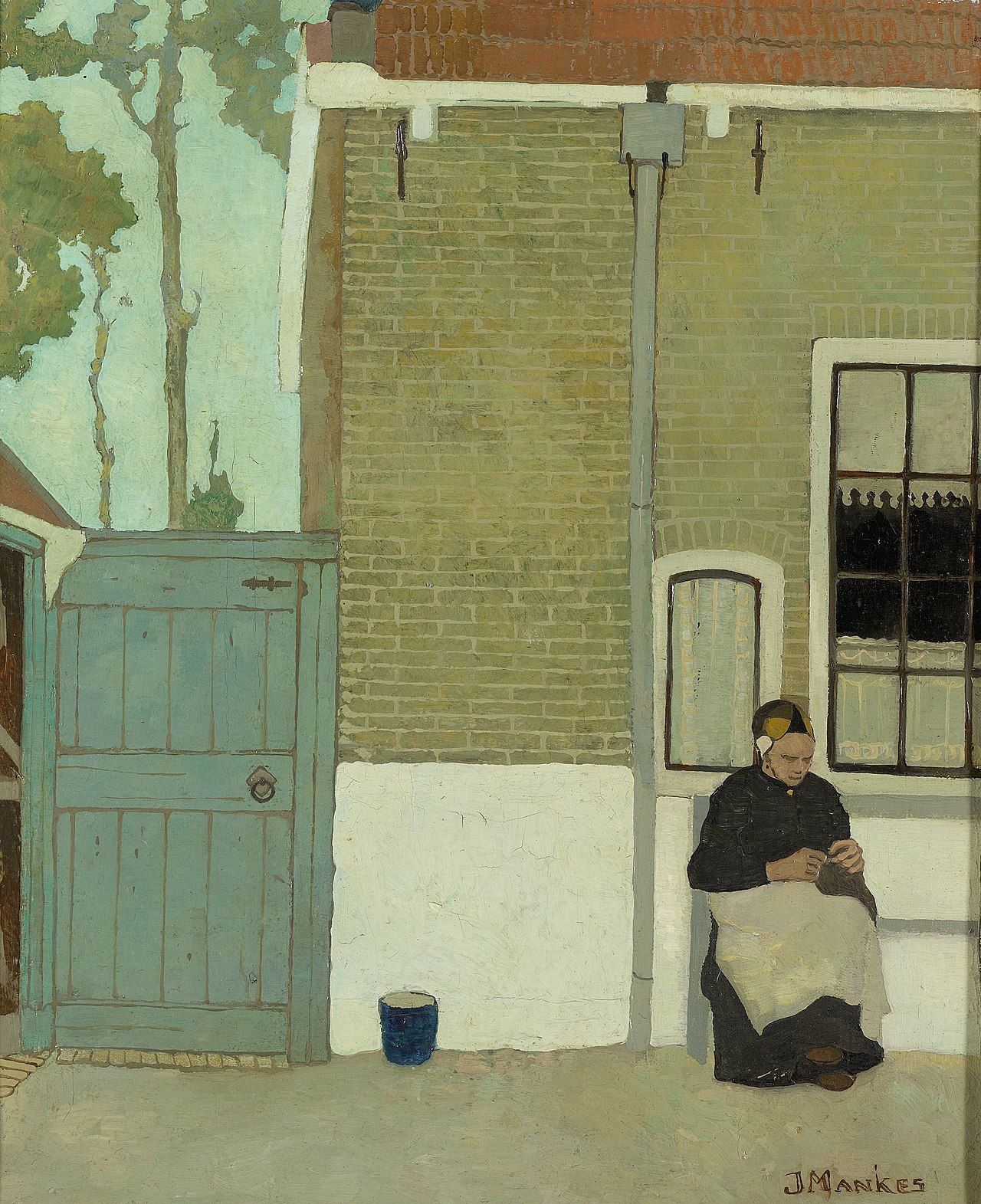 Woman in front of her house by Jan Mankes