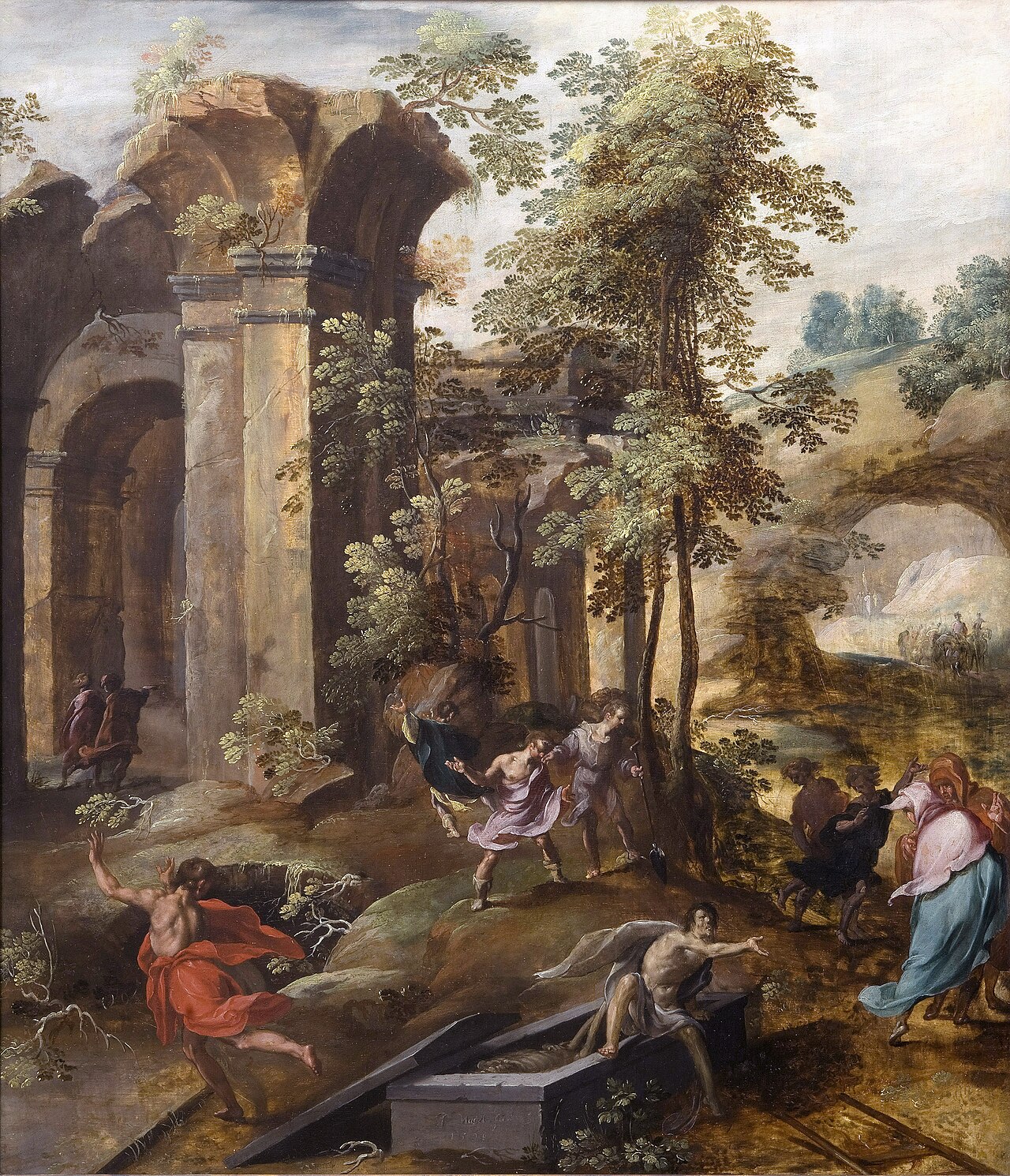 The dead man, who was thrown in Elisha's tomb, comes back to life (2 Kings 13:21) by Jan Nagel