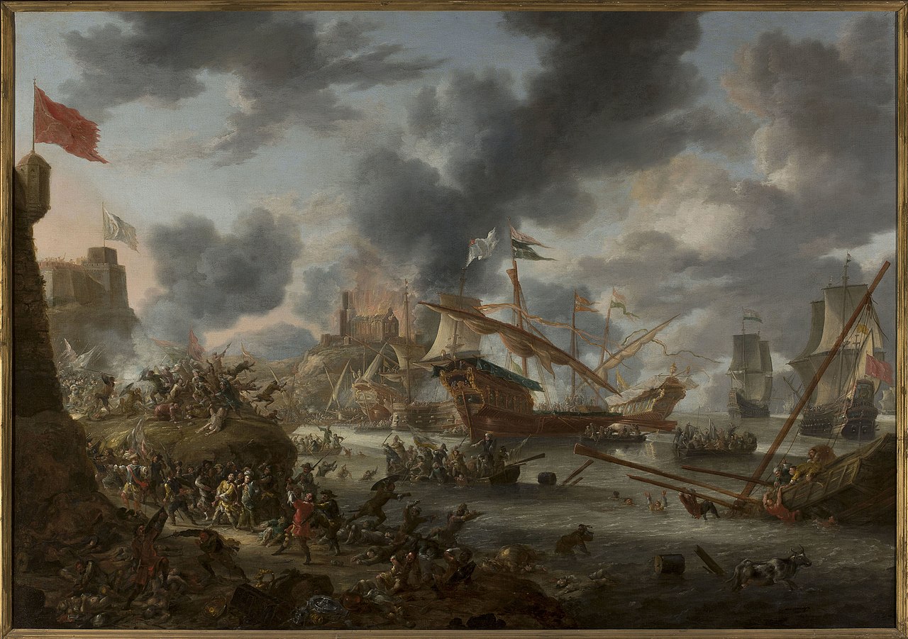 A sea battle between Christians and Turks. by Jan Peeters the Elder