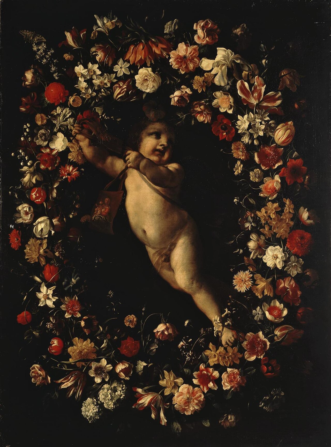 Angel Framed with a Wreath of Flowers by Jan Philip van Thielen