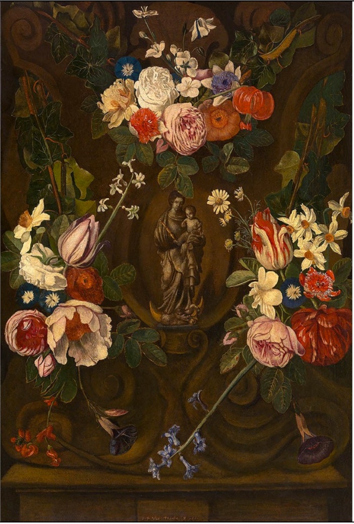 Madonna in a flower garland by Jan Philip van Thielen