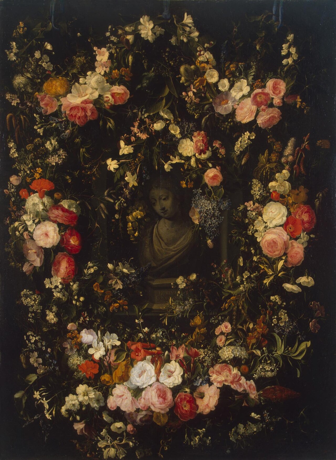 Bust of the Virgin Framed with a Garland of Flowers by Jan van den Hecke