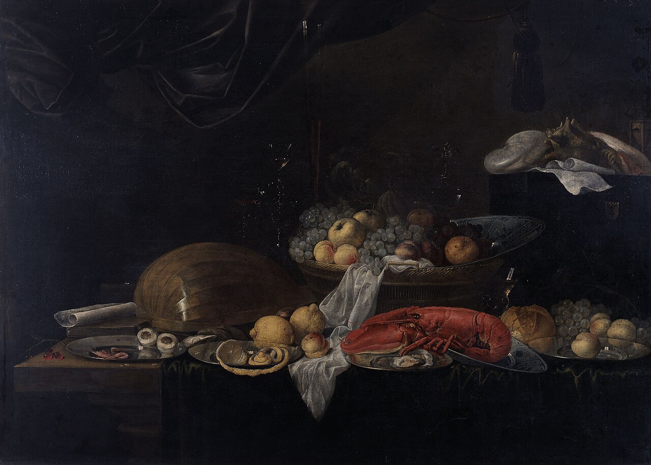 Still Life with Crustacea, Fruits and a Lute by Jan van den Hecke