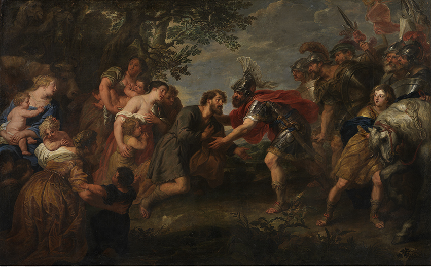 Jacob and Esau are reconciled by Jan van den Hoecke