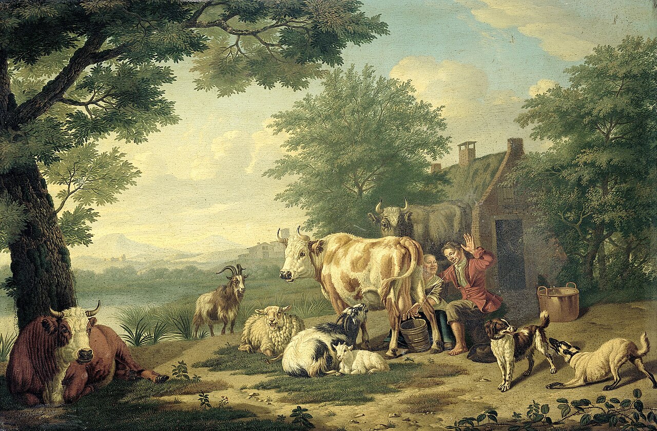 Rustic Scene with Woman Milking by Jan van Gool