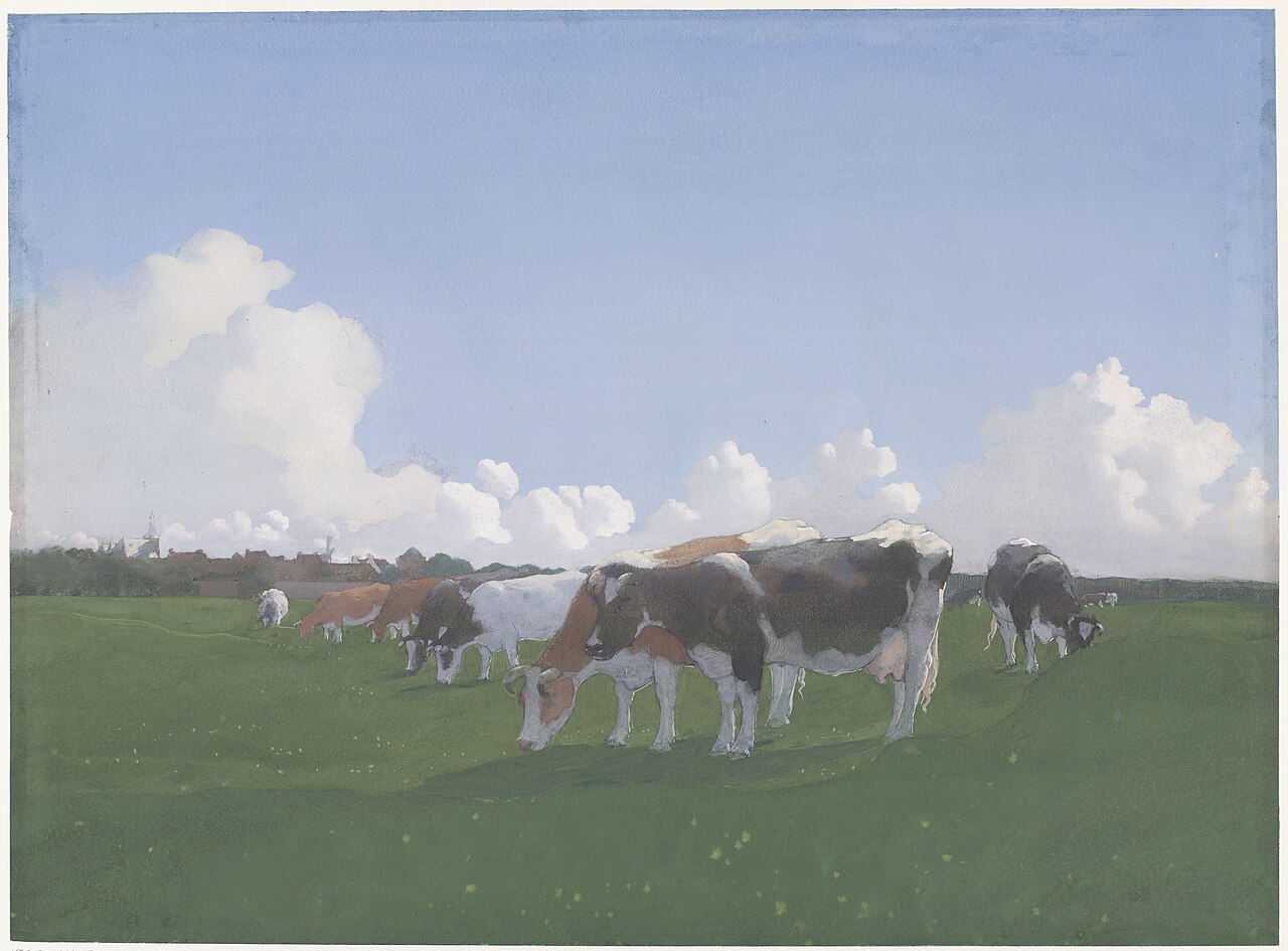 Grazing cows in a meadow by Jan Voerman