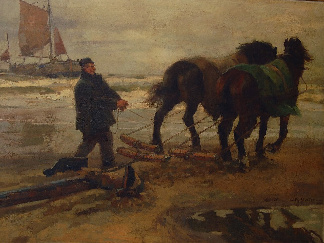 Working Horses on the Beach by Jan Willem Sluiter