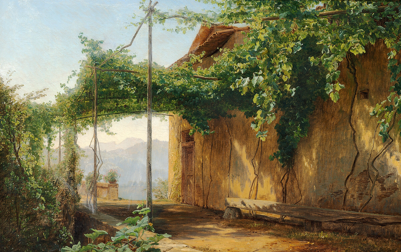 A pergola at lake Nemi. by Janus la Cour