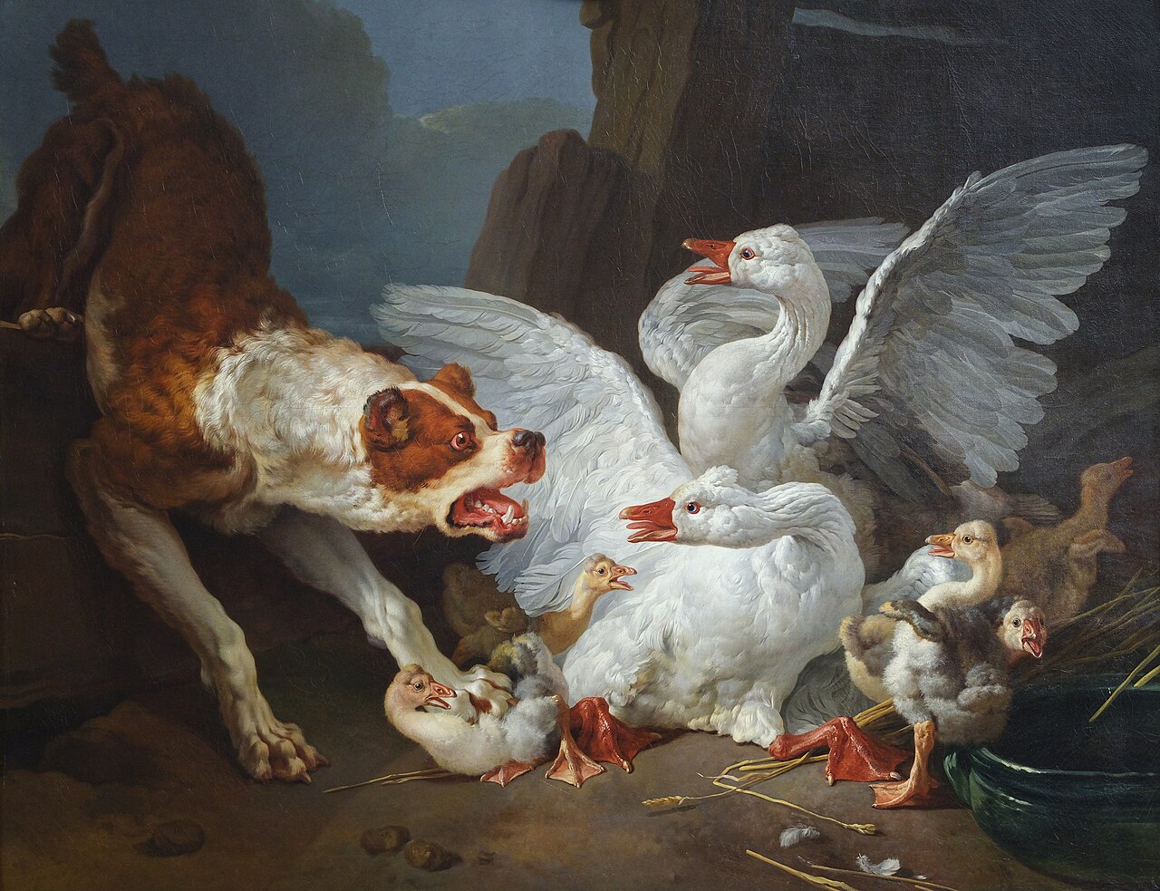 Dog throws himself at geese by Jean-Baptiste Huet