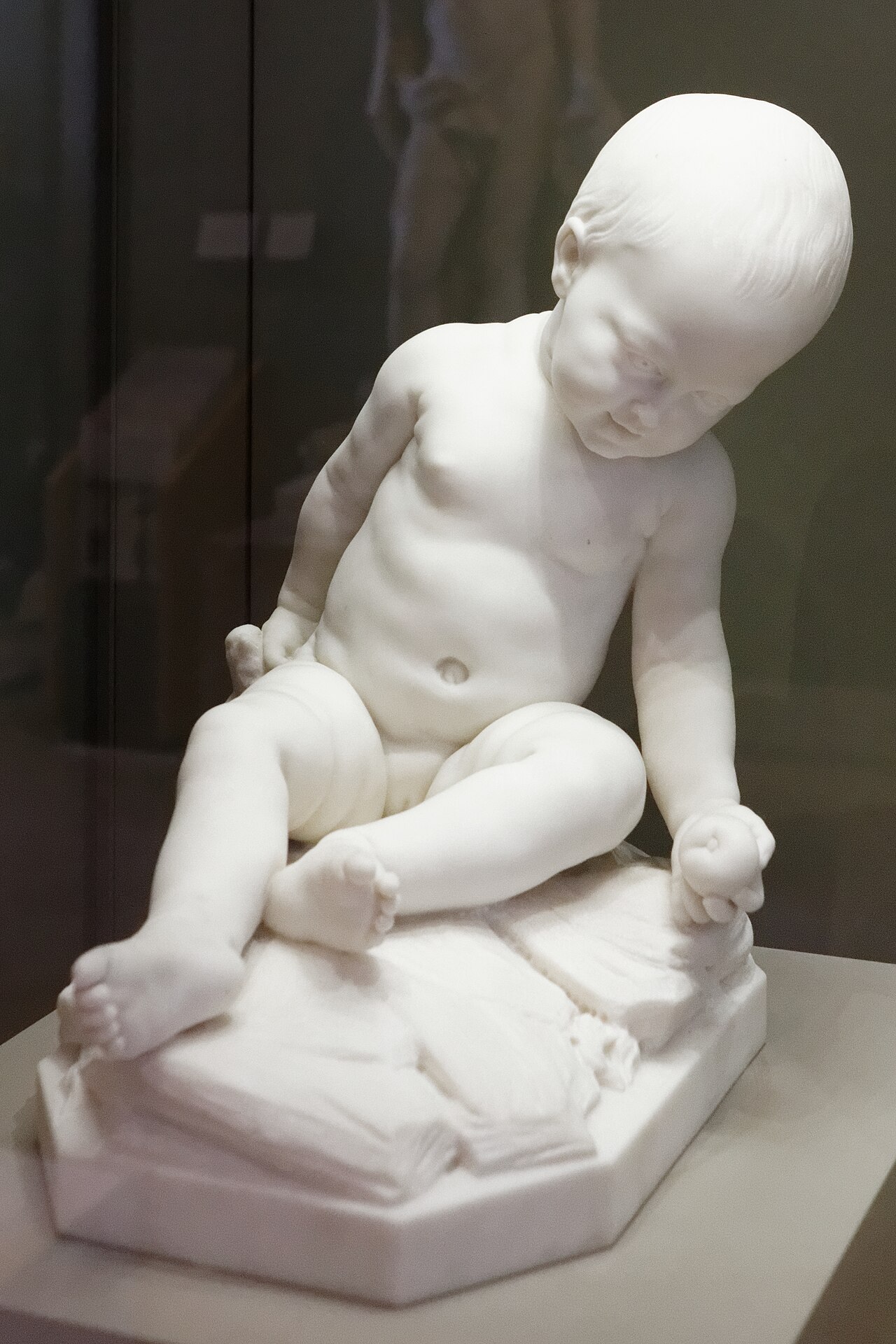 Little girl with bird and apple by Jean-Baptiste Pigalle