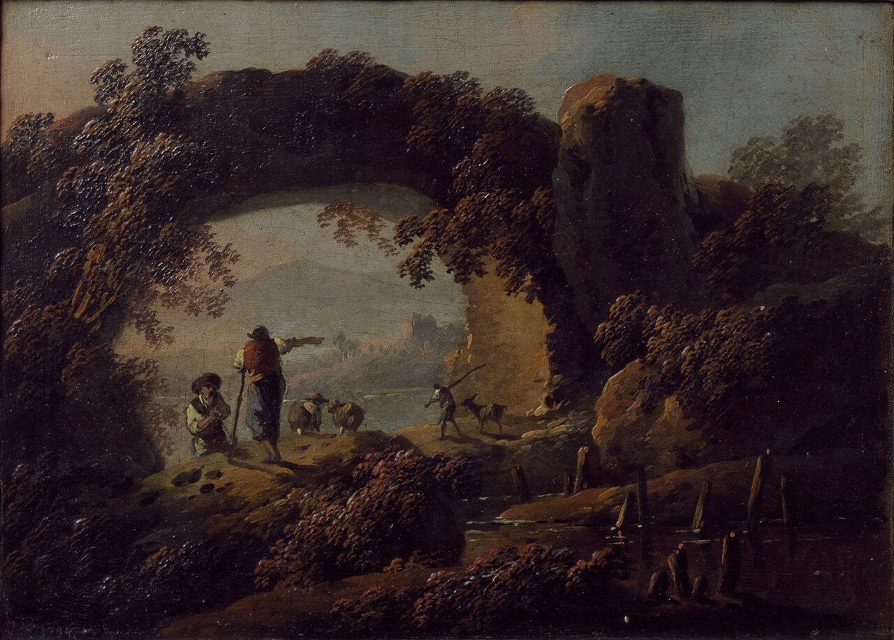 Rustic Landscape with Aqueduct and Figures by Jean-Baptiste Pillement