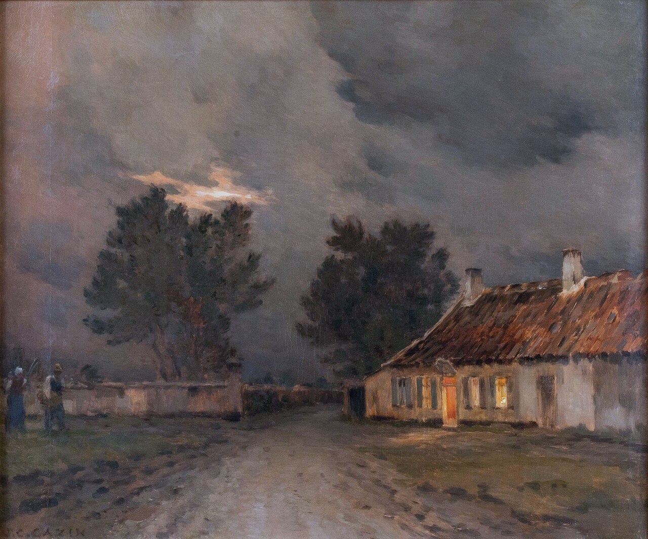 Landscape with Cottage and Figures by Jean-Charles Cazin