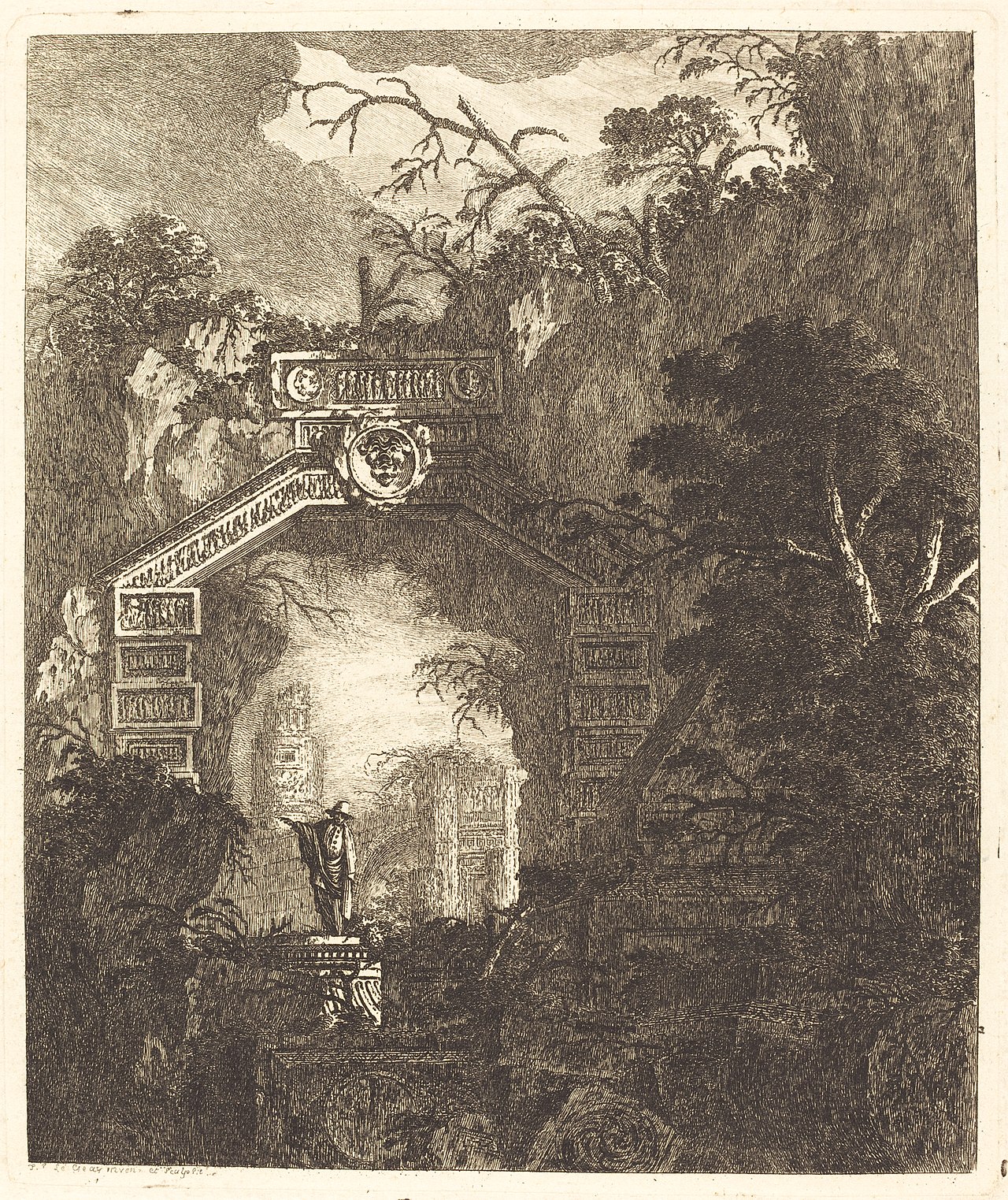 Figure Standing under a Stone Arch by Jean-Laurent Le Geay