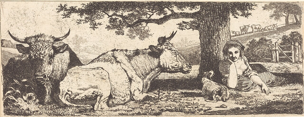 Two Cows and a Woman Lying Down by Jean-Louis de Marne