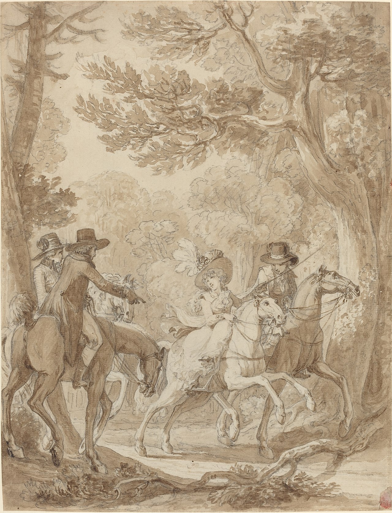 Lady and Gentlemen Riding in a Park by Jean-Michel Moreau