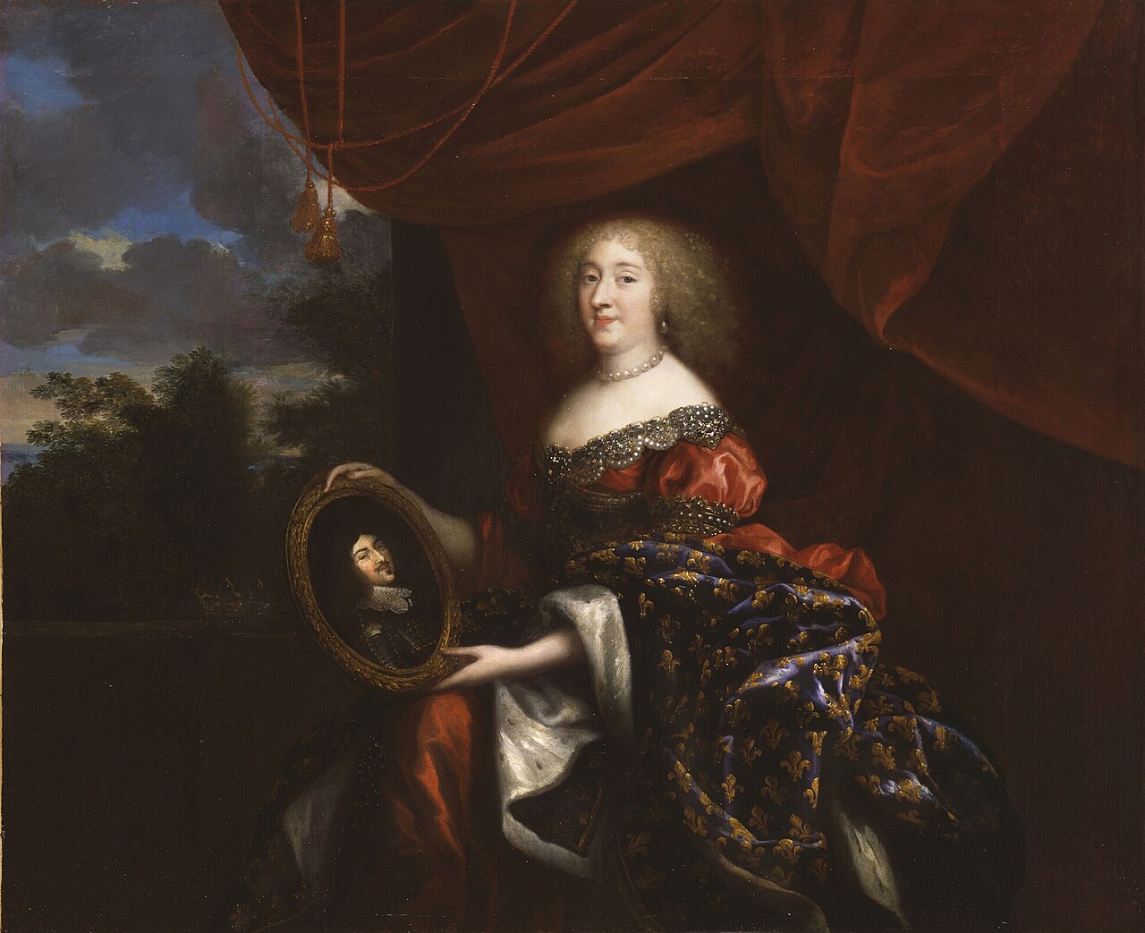 Anne Marie Louise d'Orléans holding a portrait of her father the late Duke of Orléans by Jean Nocret