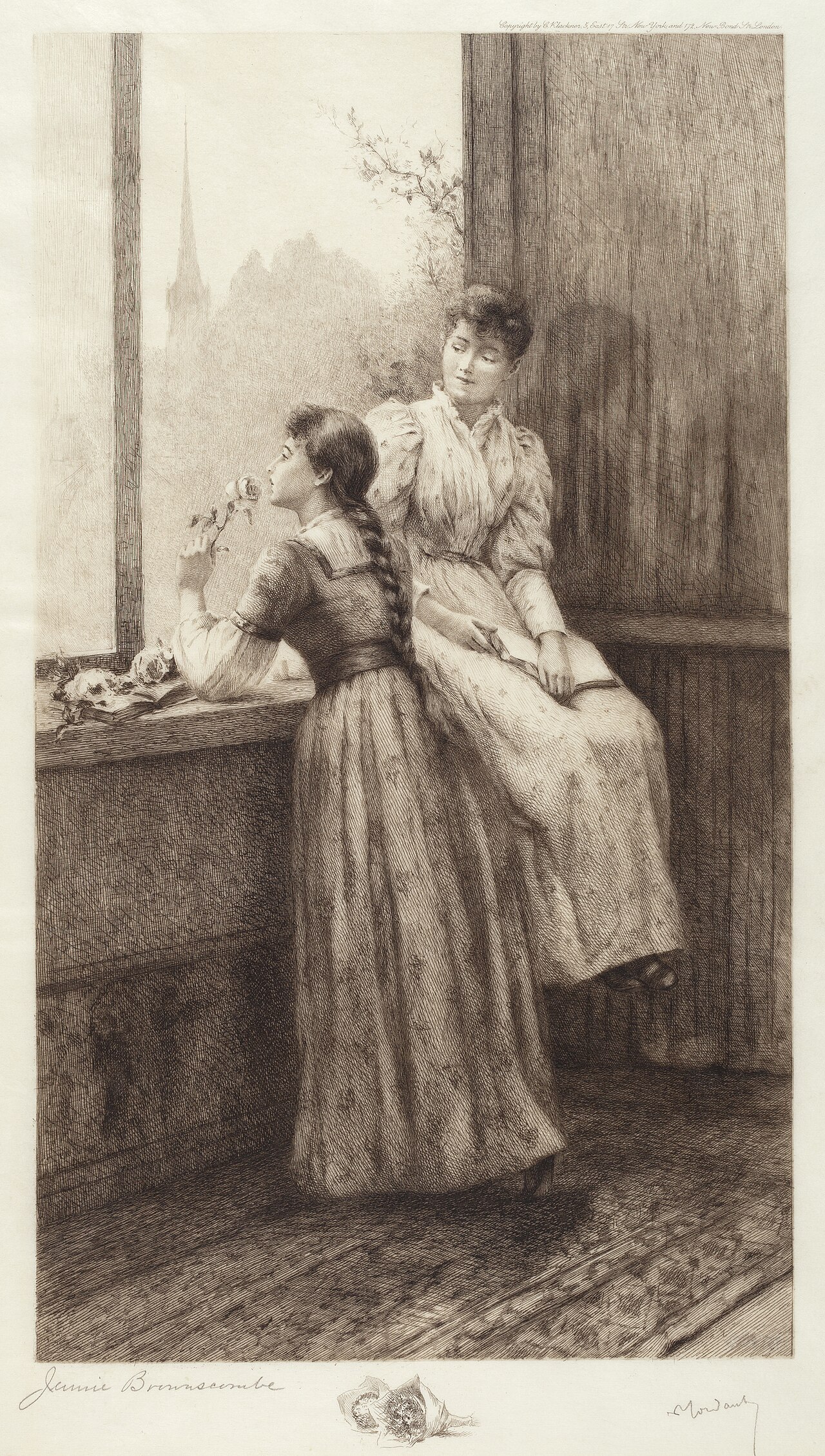 Untitled (Two Girls at a Window) by Jennie Augusta Brownscombe