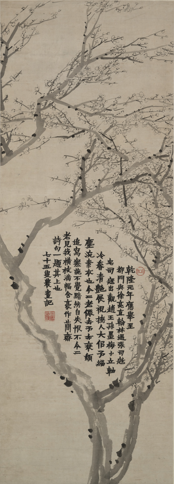 Plum Blossom and Calligraphy by Jin Nong