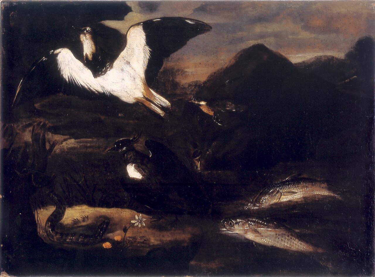 Landscape with Ducks, Partridges, Carps and a Snake by Joannes Hermans