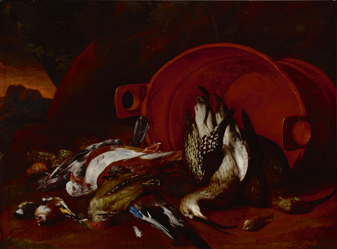 Still life of birds as hunting trophies by Joannes Hermans