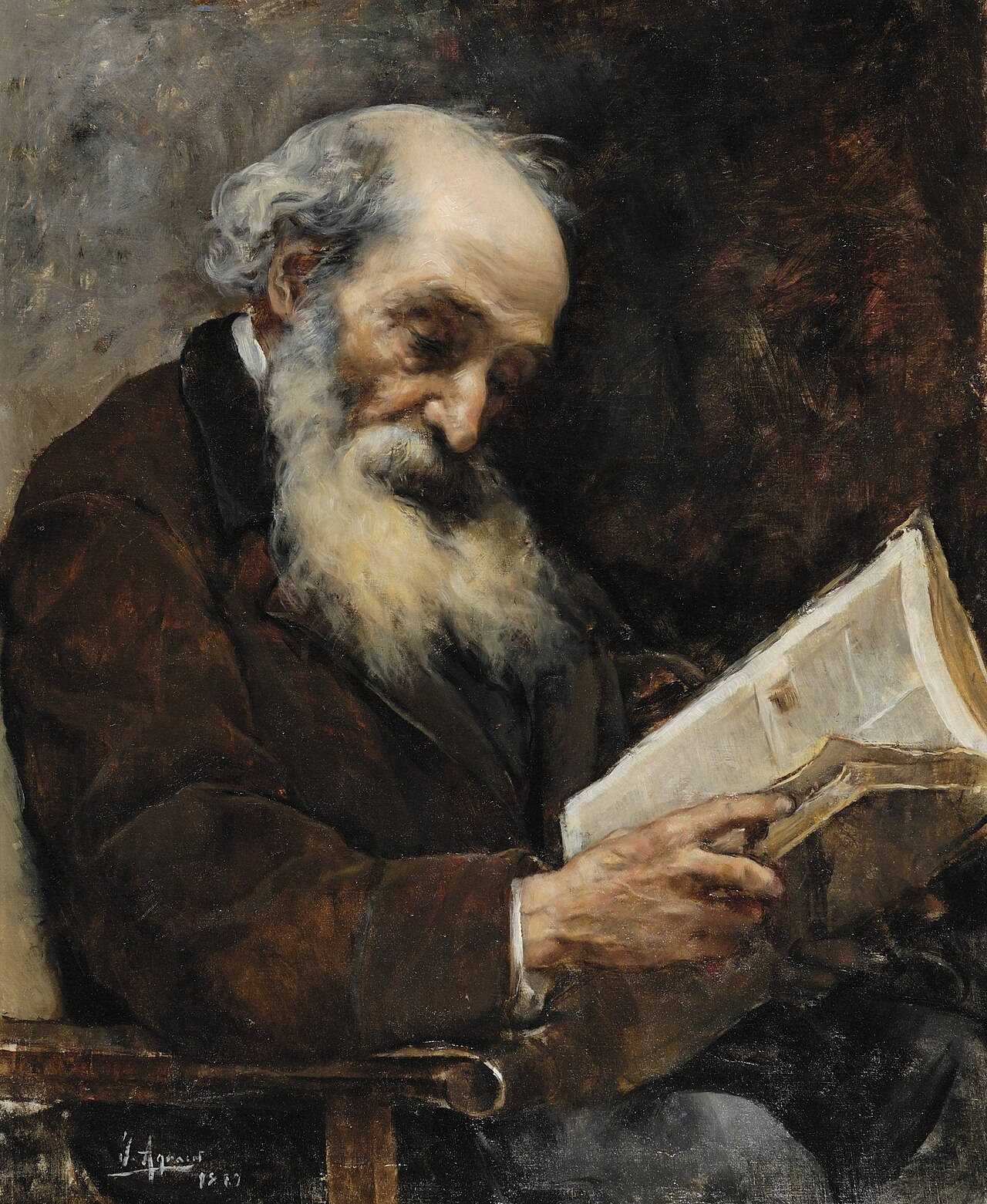 Viejo leyendo un libro by Joaquín Agrasot y Juan