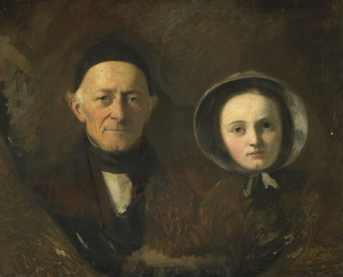 Portrait of Johann Joseph Hermann (1782-1857), father-in law of the artist, with Ida Schwartze, the artist's oldest daughter by Johan Georg Schwartze