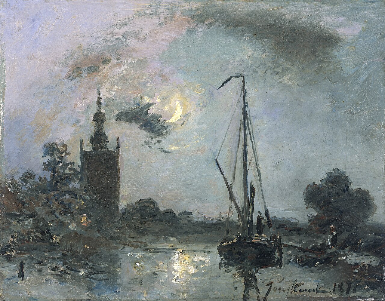 Overschie bij maneschijn by Johan Jongkind