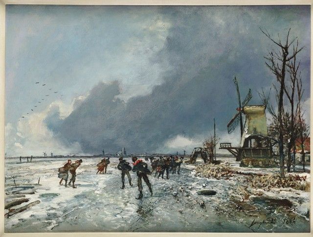 Winter landscape with Skaters by Johan Jongkind