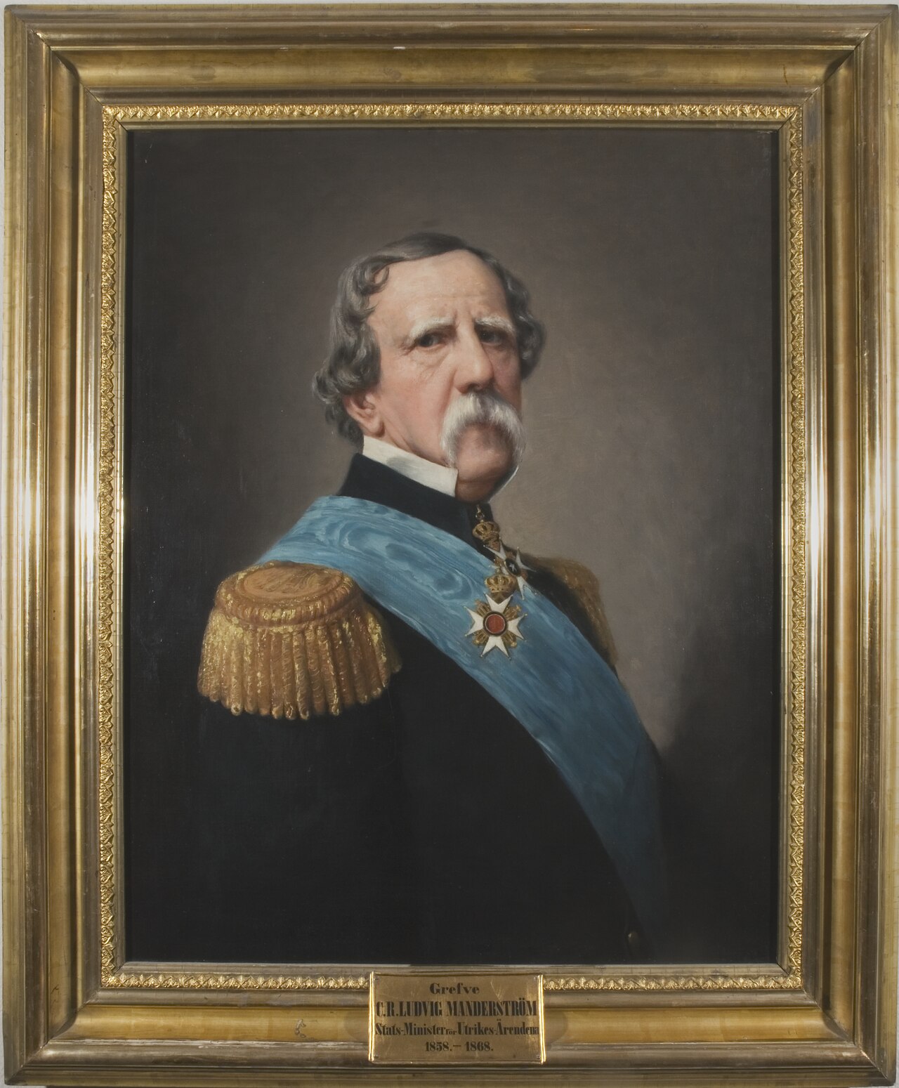 Ludvig Christoffer Rutger Manderström (1806-1873), count, baron, prime minister of Foreign Affairs, chamberlain, member of the Swedish Academy, married to baroness Ebba Märta Matilda Johanna Banér by Johan Vilhelm Gertner