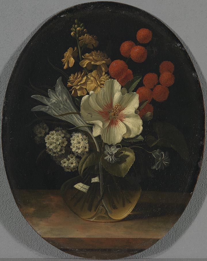 Bouquet with an hibiscus and a crocus by Johann Adalbert Angermayer