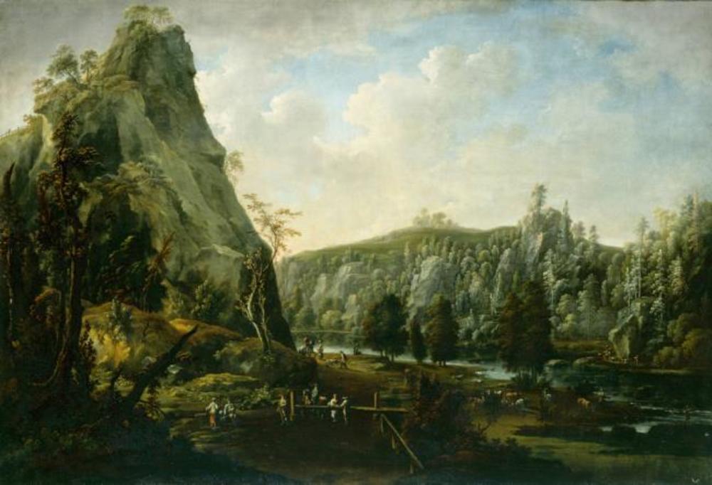 View of the so-called 'Plauensche Grund', a popular place for daytrips near Dresden by Johann Alexander Thiele