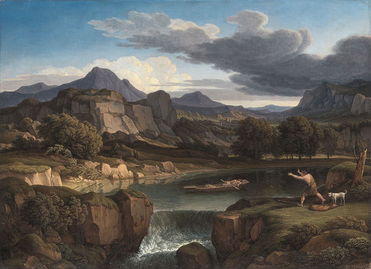Stormy Landscape with Mountain Lake and Waterfall by Johann Christian Reinhart