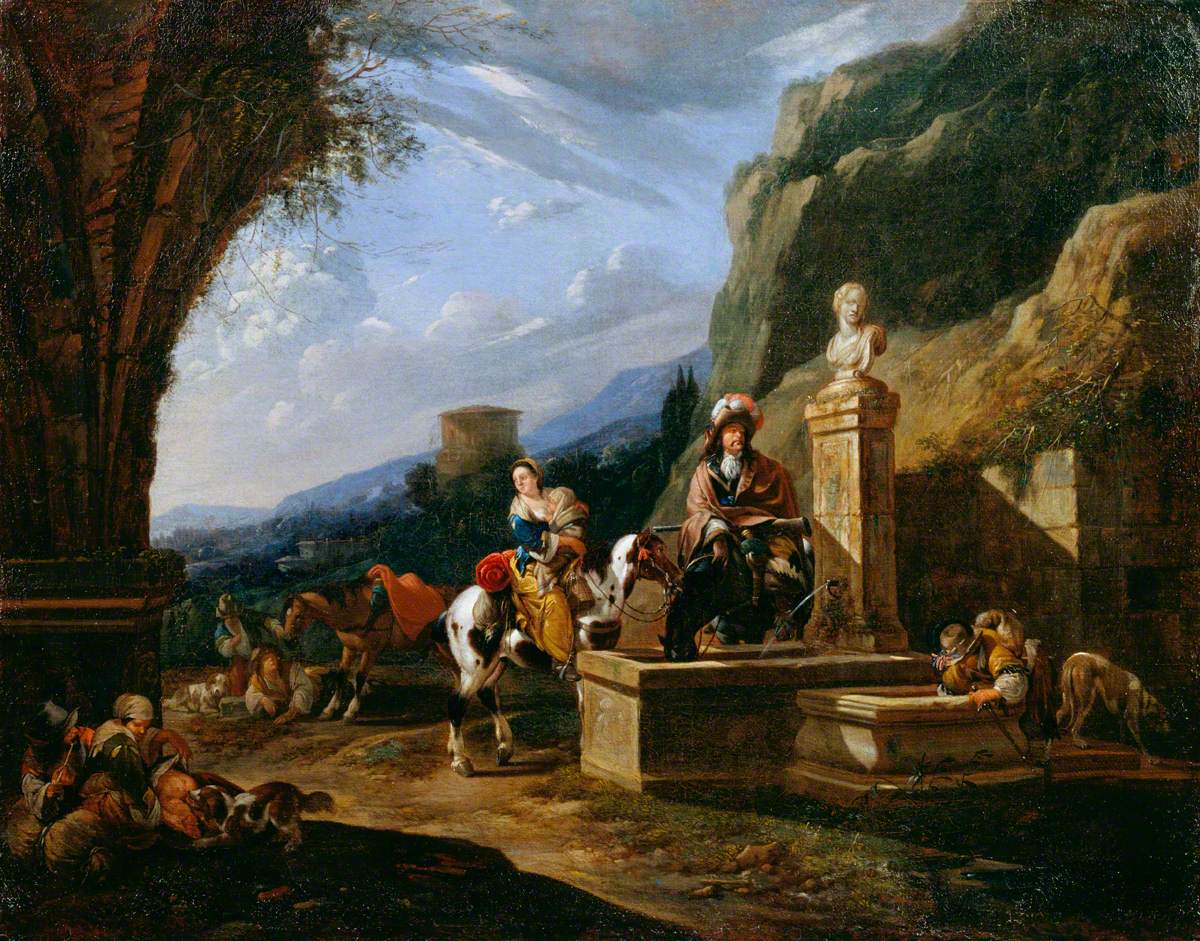 Halting of Mountain Travellers at a Fountain by Johann Heinrich Roos
